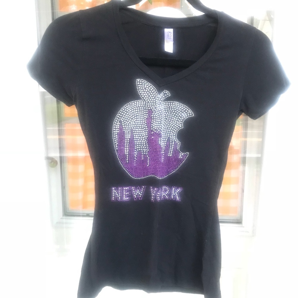 New York rhinestone big apple souvenir tee